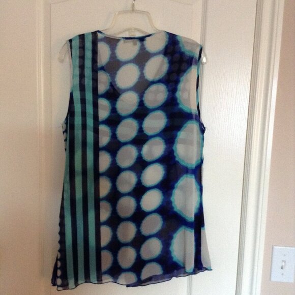 Ness Women's Blue Sheer Sleeveless Top Blouse Tunic Flowy Romantic Size  L Beach - Picture 5 of 7